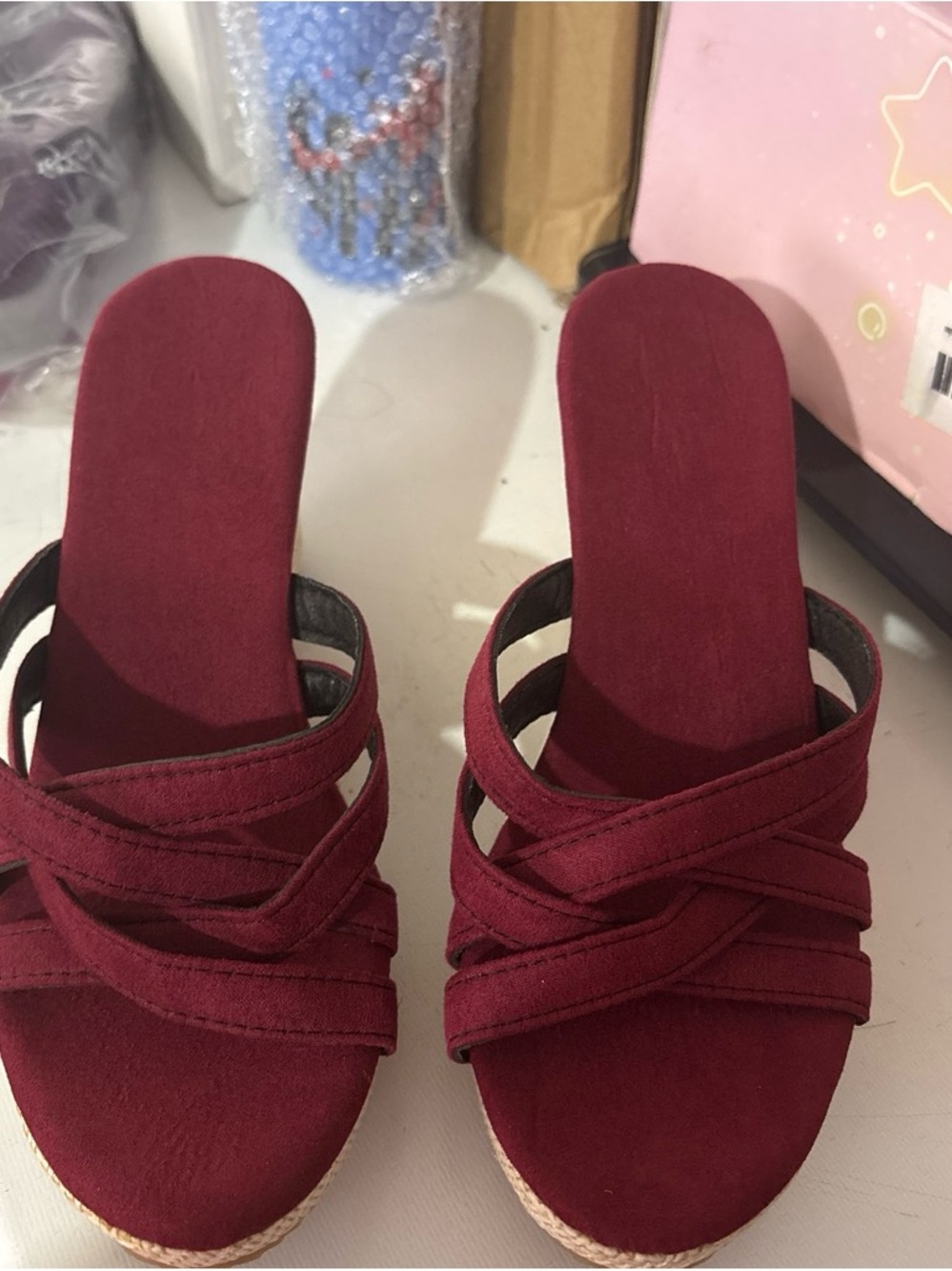 Women’s Burgundy Crisscross Slide Mules